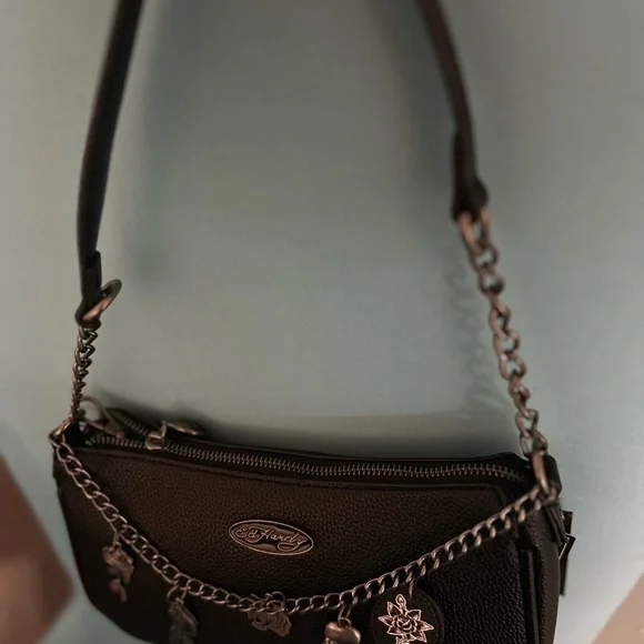 Ed Hardy Black Skull & Chain Crossbody Bag - New - Picture 3 of 4